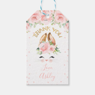 Pink Floral Bunny Face Thank You Birthday Favor Gift Tags