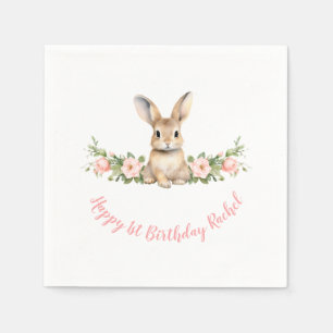 Pink Floral Bunny Girl 1st Birthday Napkin