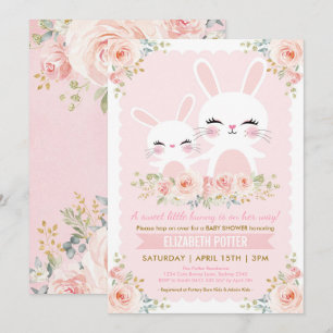 Pink Floral Bunny Girl Baby Shower / Cute Rabbit Invitation