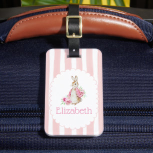 Pink Floral Bunny Girls School Bag Tag