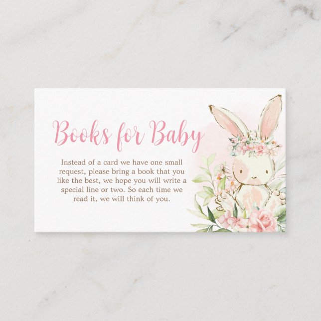 Pink Floral Bunny Rabbit Baby Shower Book for Baby Enclosure Card (Front)