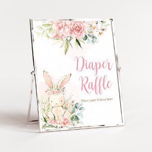 Pink Floral Bunny Rabbit Baby Shower Diaper Raffle Poster
