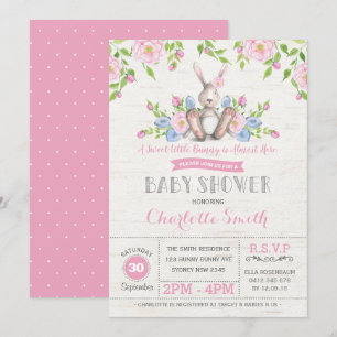 Pink Floral Bunny Rabbit Baby Shower Easter Flower Invitation