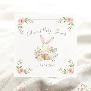 Pink Floral Bunny Rabbit Baby Shower Napkin