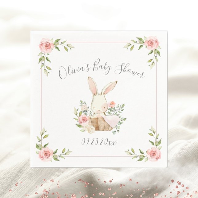 Pink Floral Bunny Rabbit Baby Shower  Napkin (Creator Uploaded)