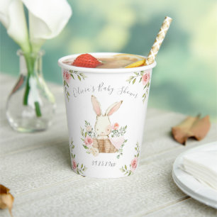 Pink Floral Bunny Rabbit Baby Shower  Paper Cups