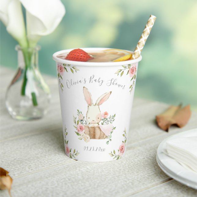Pink Floral Bunny Rabbit Baby Shower  Paper Cups (Insitu)