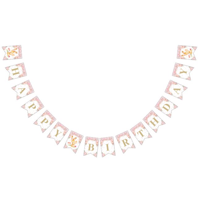 Pink Floral Bunny Rabbit Birthday Baby Shower Bunting (All)