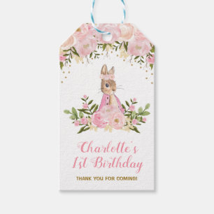 Pink Floral Bunny Rabbit Birthday Favour Gift Tag