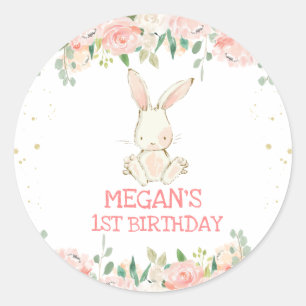 Pink Floral Bunny Rabbit Birthday Party  Classic Round Sticker
