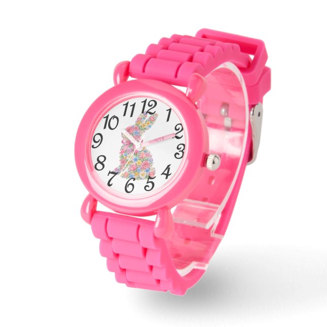 Pink Floral Bunny Watch (Angle)