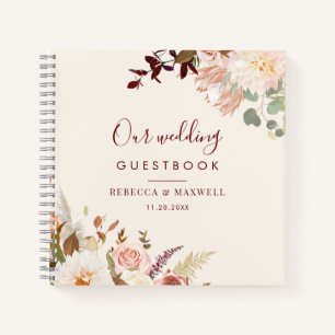 Pink Floral Burgundy Greenery Wedding Guest Book