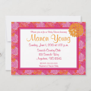Pink Floral Burst Baby or Bridal Shower Invitation