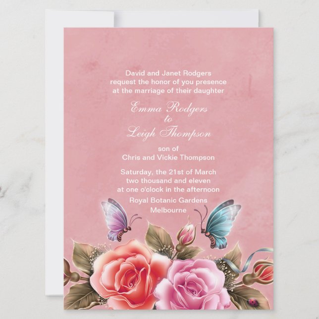 Pink Floral Burst Wedding Invitation (Front)