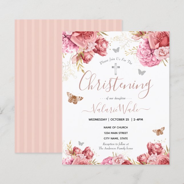 Pink Floral Butterflies Christening Budget (Front/Back)