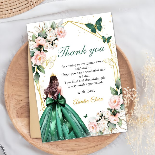 Pink Floral Butterflies Princess Quinceanera Thank You Card (Creator Uploaded)