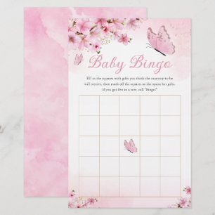  Pink Floral Butterfly Baby Shower Bingo Game 