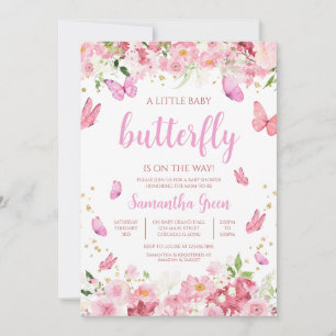 Pink Floral Butterfly Baby Shower Invitation