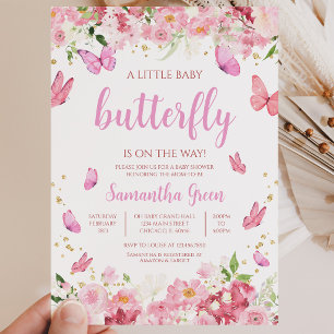 Pink Floral Butterfly Baby Shower Invitation