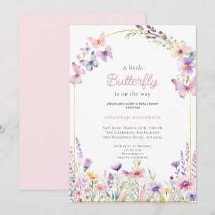 Pink Floral Butterfly Baby Shower Invitation