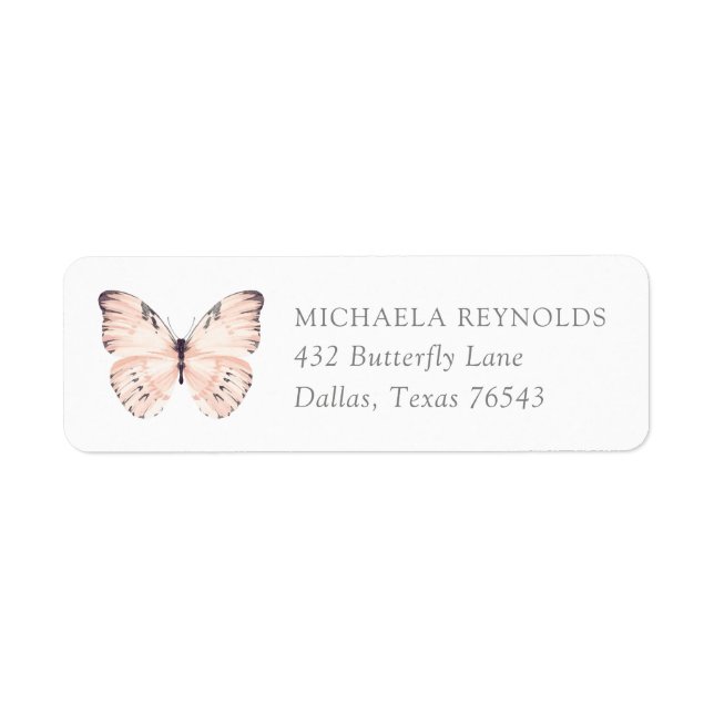 Pink Floral Butterfly Baby Shower Return Address (Front)