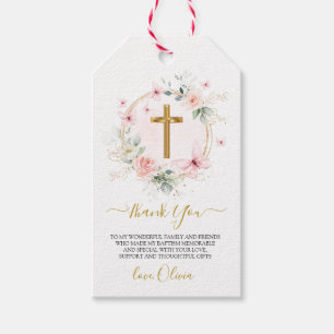 Pink Floral Butterfly Baptism Gift Tags