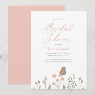 Pink Floral Butterfly Bridal Shower Invitation