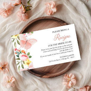 Pink Floral Butterfly Bridal Shower Recipe Request Enclosure Card
