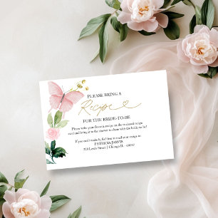 Pink Floral Butterfly Bridal Shower Recipe Request Invitation