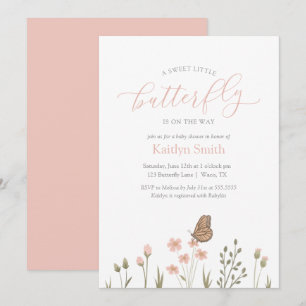Pink Floral Butterfly Girl Baby Shower Invitation