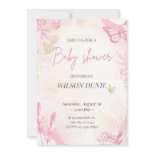 Pink Floral Butterfly Girl Baby Shower Invitation
