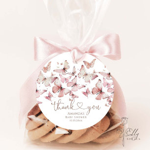 Pink Floral Butterfly Girl Baby Shower Thank You  Favour Tags