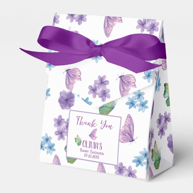 Pink Floral Butterfly Girl Baby Shower Welcome Favour Box (Front Side)