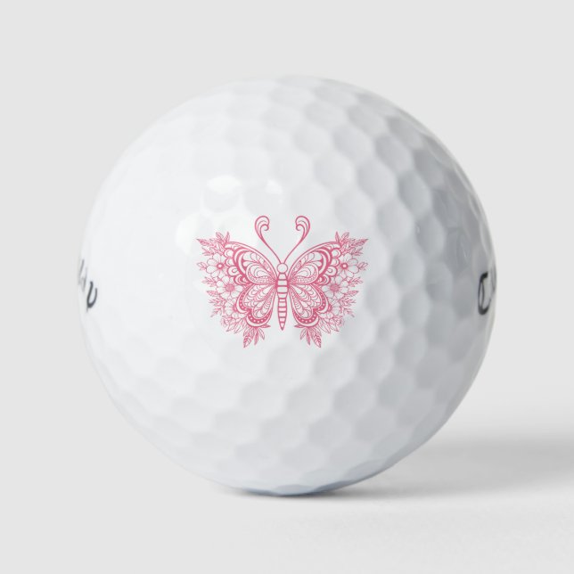 Pink floral butterfly golf balls (Front)