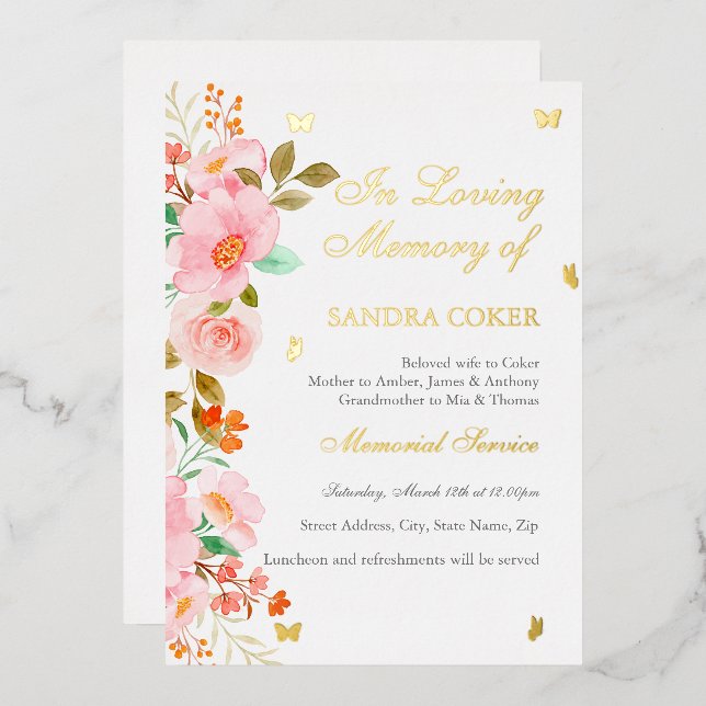 Pink Floral Butterfly Memorial Service (Front/Back)