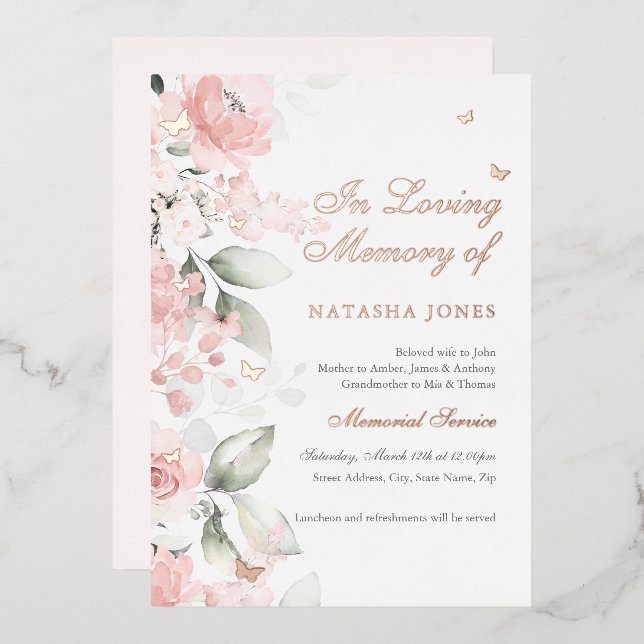 Pink Floral Butterfly Memorial Service (Front/Back)