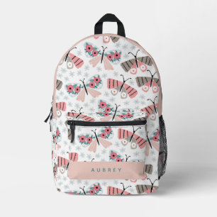 Pink Floral Butterfly Pattern Printed Backpack