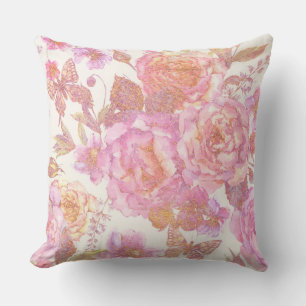 Pink Floral Butterfly Vintage Pillow