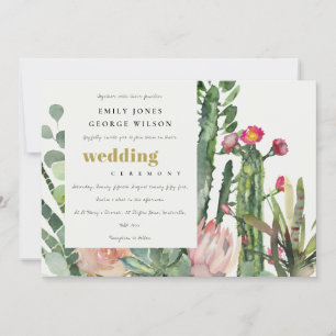 PINK FLORAL CACTI FOLIAGE WATERCOLOR WEDDING INVITATION
