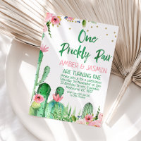 Pink Floral Cactus One Prickly Pair Birthday