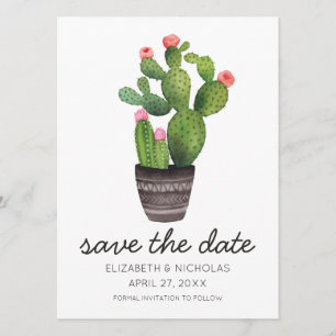 Pink Floral Cactus - Save The Date