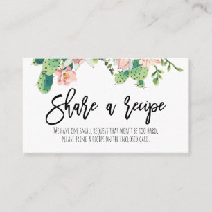 Pink Floral Cactus Share A Recipe Enclosure Card