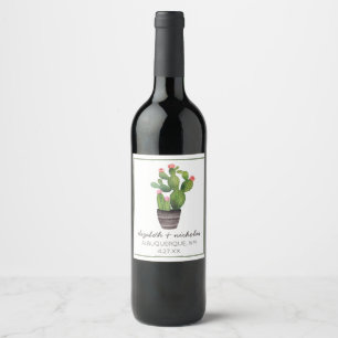 Pink Floral Cactus Wine Label