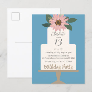 Pink Floral Cake Birthday Party Postcard
