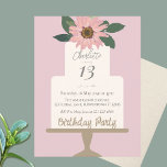 Pink Floral Cake Birthday Party  Postcard<br><div class="desc">Modern  birthday party invitaion with pink floral cake design and customisable background colours and text</div>