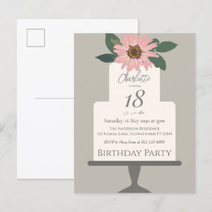 Pink Floral Cake Birthday Party Postcard