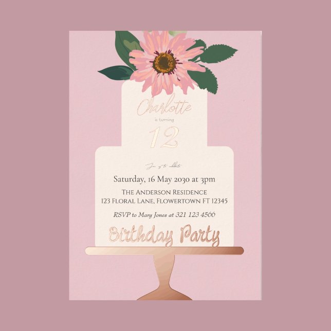 Pink Floral Cake Birthday Party Silver  (Creator Uploaded)