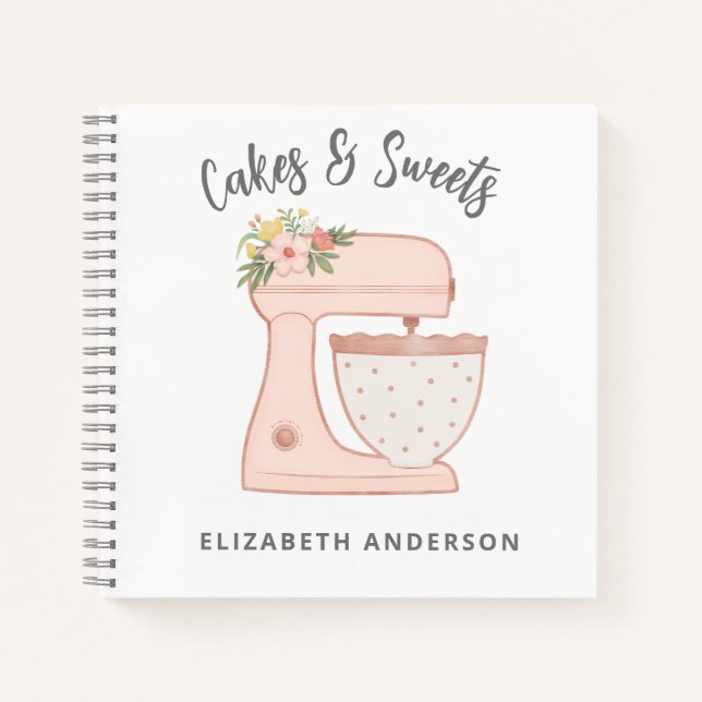Pink Floral Cake Mixer Bakery Notebook (Front)