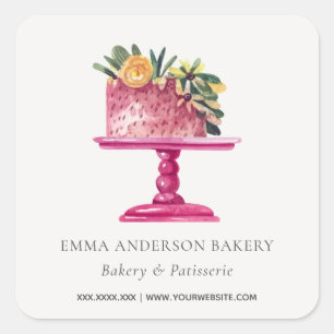 PINK FLORAL CAKE PATISSERIE CUPCAKE BAKERY SEAL