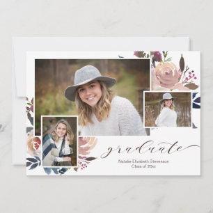 Pink Floral Calligraphy Graduation Photo Invitation